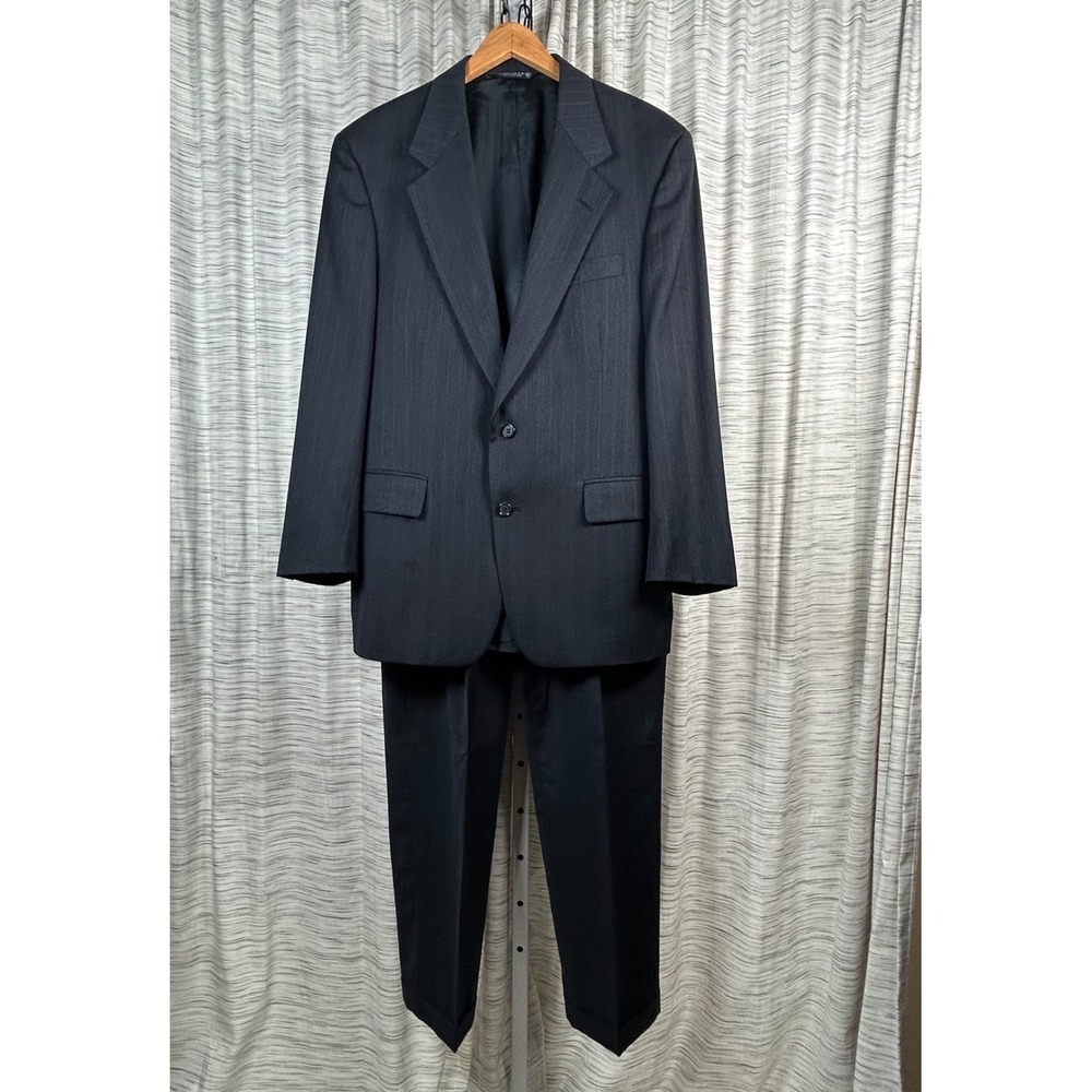 Palm Beach Pinstripe 100% Wool Suit Mens Charcoal Gray 2 Button Jacket Pants EUC